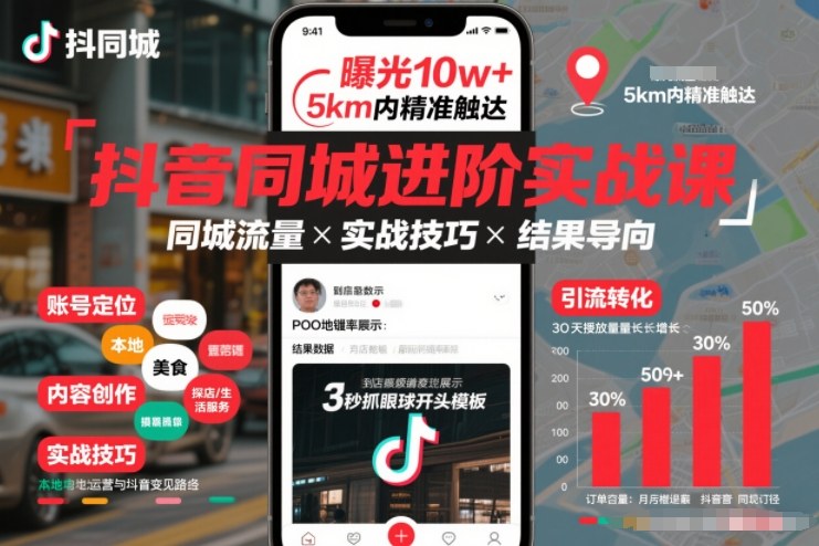 抖音同城进阶实战课，助你同城流量拿到结果创客联盟总站-闲云创业网-老谢轻创网-中创网-福缘网-冒泡网-资源之家-魔方项目库阳明新网创